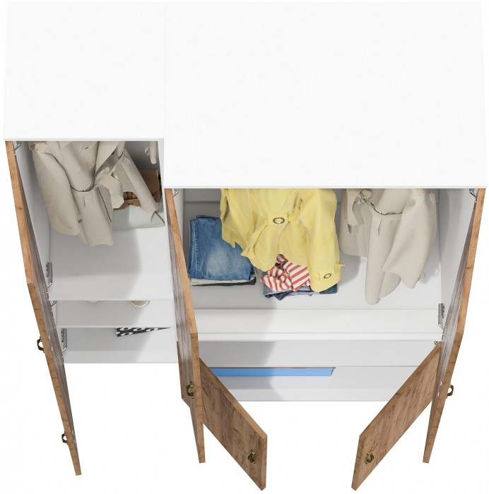 Лидер-8 Модуль Пенал МД 21Б + Шкаф МД 19Б, белый шагрень/крафт золото