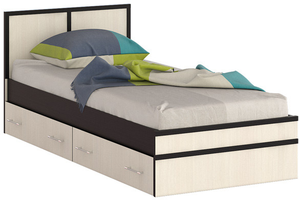 Сакура Кровать с ящиками 0900, цвет венге/дуб лоредо, ШхГхВ 93,5х203,5х80 см., сп.м. 900х2000 мм., без матраса, основание есть, универсальная сборка