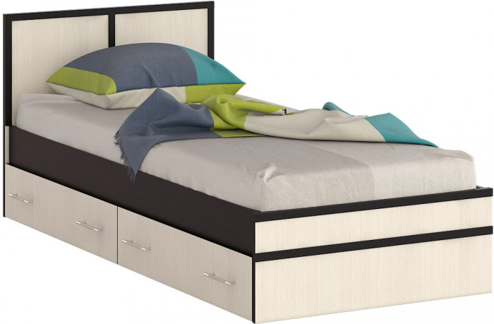 Сакура Кровать с ящиками 0900, цвет венге/дуб лоредо, ШхГхВ 93,5х203,5х80 см., сп.м. 900х2000 мм., без матраса, основание есть, универсальная сборка