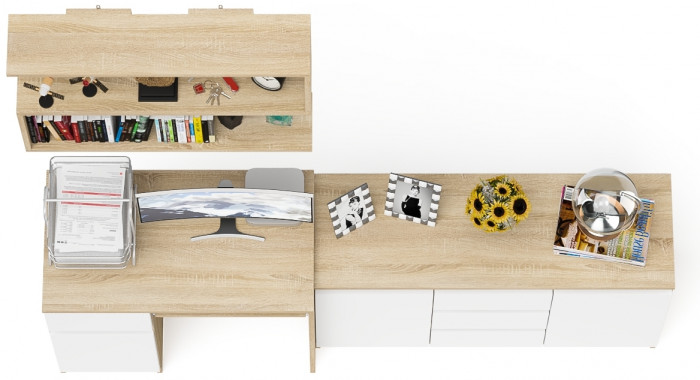 Мори компьютерный стол МС-1 левый + Комод МК1200.3 + Полка 900, дуб сонома/белый