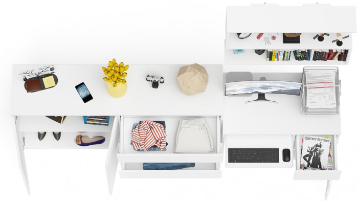 Мори компьютерный стол МС-1 правый + Комод МК1600.1 + Полка 900, белый