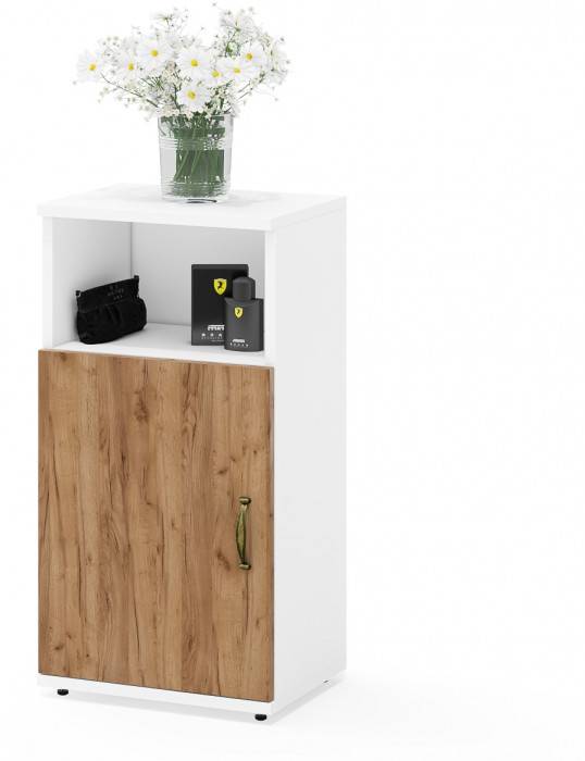 Лидер-8 Модуль Тумба МД 3.19, цвет белый шагрень/крафт золото, ШхГхВ 40х30х75 см., универсальная сборка (ниша и дверка)