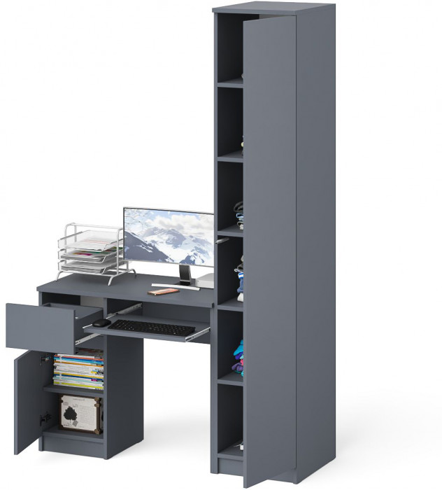 Мори Стол компьютерный МС-1 левый + Пенал МШ400.1, цвет графит, ШхГхВ 130,4х50,4х209,6 см., выдвижной ящик слева, НЕ универсальная сборка