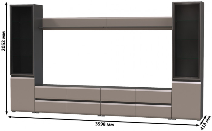 Сидней Комплектация № 103, цвет корпус: антрацит/фасады: МДФ веллюто капучино, ШхГхВ 359,8х41,3х205,2 см., универсальная сборка