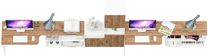 Лидер-8 Стол + Стол + Пенал + Тумба МД 3.19, белый шагрень/крафт золото