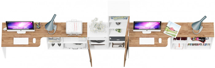 Лидер-8 Стол + Стол + Пенал + Тумба МД 3.19, белый шагрень/крафт золото