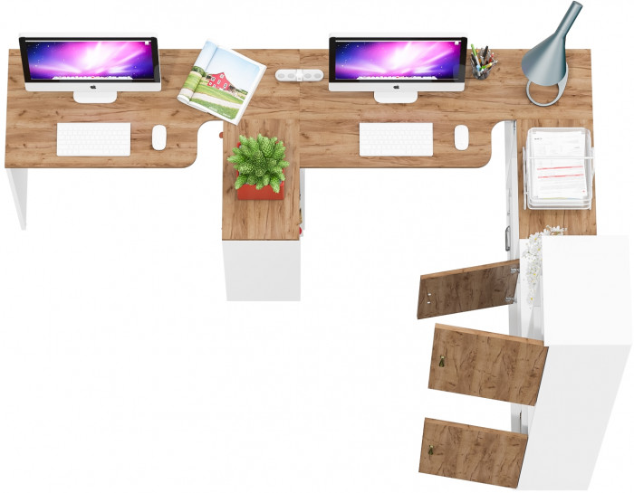 Лидер-8 Стол + Стол + Пенал + Тумба МД 3.19, белый шагрень/крафт золото