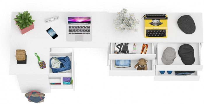 Мори компьютерный стол МС-16 левый + Комод МК1200.6, белый