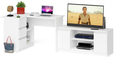 Мори компьютерный стол МС-16 левый + Тумба МТВ1200.1, белый
