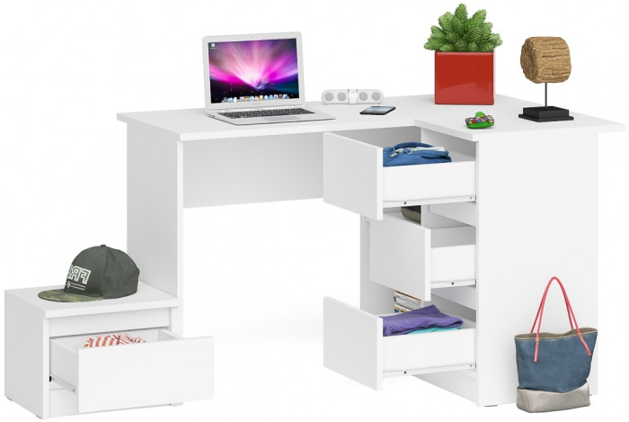 Мори компьютерный стол МС-16 правый + Тумба ТМП400.1, белый