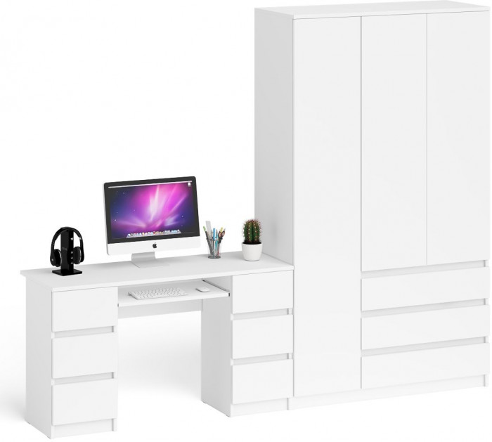 Мори компьютерный стол МС-2 + Шкаф МШ1200.1, белый