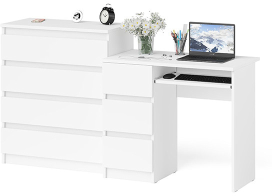 Мори компьютерный стол МС-6 левый + Комод МК800.4, белый