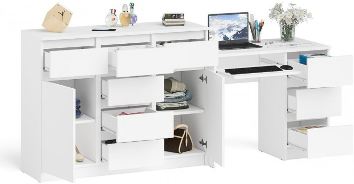 Мори компьютерный стол МС-6 правый + Комод МК1200.4, белый