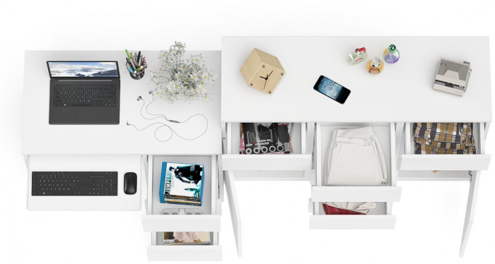 Мори компьютерный стол МС-6 правый + Комод МК1200.4, белый