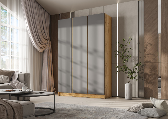 Келвин Шкаф 3-х створчатый 1500, Графит, Дуб Крафт