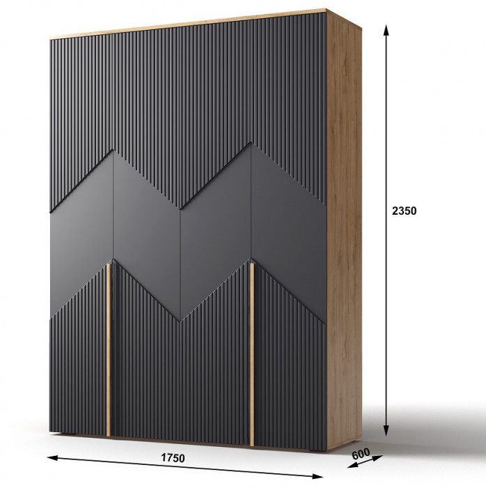 Шкаф 4-х дверный для одежды "Оливия" - Дуб наварра/Шагрень черная