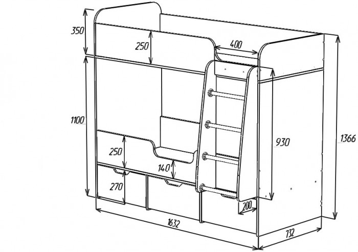 Кровать двухъярусная Малыш Двойняшка (Винтерберг/Ясень Анкор Темный)