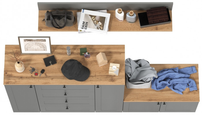 Остин Прихожая 67, цвет серый графит/дуб крафт золотой, ШхГхВ 200х41,9х160 см., универсальная сборка