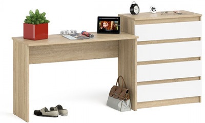 Мори Стол письменный МСП1200.1 + Комод МК800.4, цвет дуб сонома/белый, ШхГхВ 200,8х50х94 см., универсальная сборка