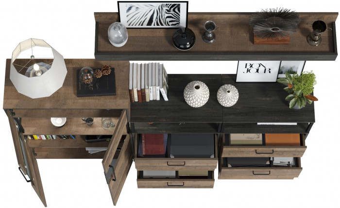 Трувор Гостиная 009, цвет дуб гранж песочный/интра, ШхГхВ 217,8х37х195 см., универсальная сборка, есть светодиодная подсветка