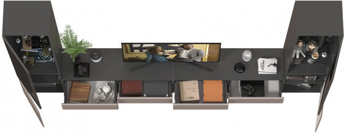 Сидней Комплектация № 130, цвет корпус: антрацит/фасады: МДФ веллюто капучино, ШхГхВ 359,8х41,3х205,2 см., универсальня сборка