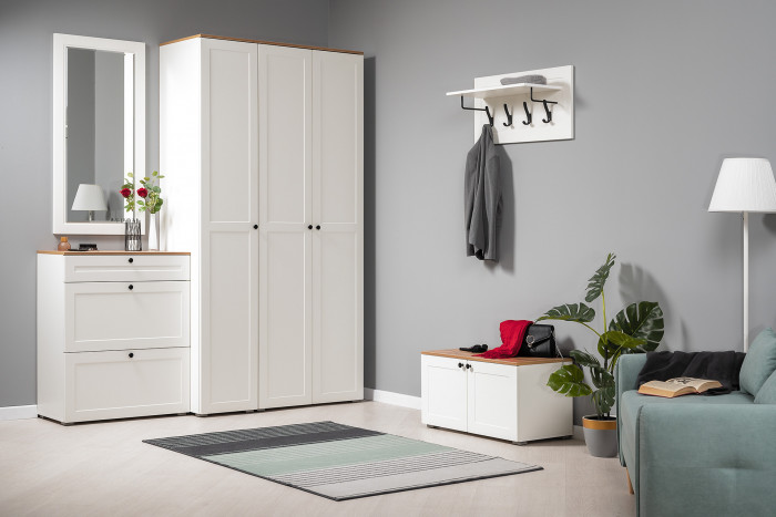 Остин 15.12 Вешалка + 15.12 Вешалка, цвет белый шагрень, ШхГхВ 159,4х29,6х39,7 см.