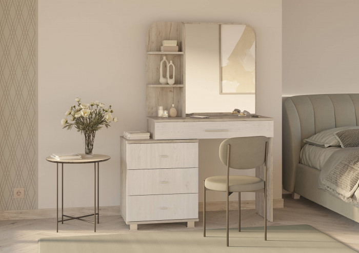 Трюмо 4-25100дкс/скан.д.б. Оливия, дуб крафт серый/скандинавское дерево белое