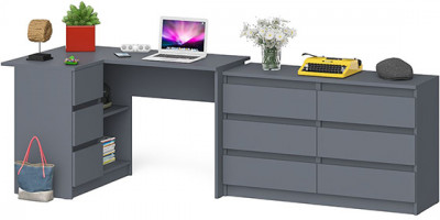 Мори компьютерный стол МС-16 левый + Комод МК1200.6, графит