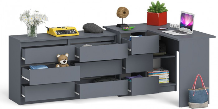 Мори компьютерный стол МС-16 левый + Комод МК1200.6, графит
