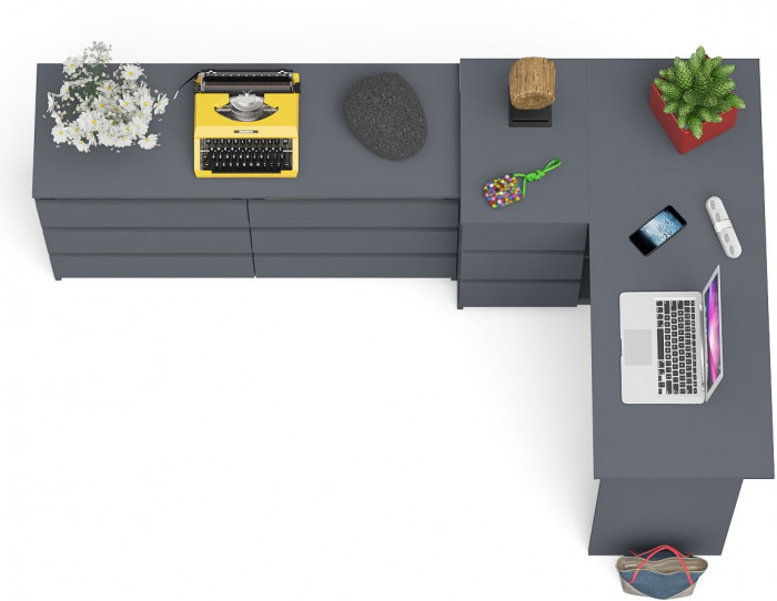 Мори компьютерный стол МС-16 левый + Комод МК1200.6, графит