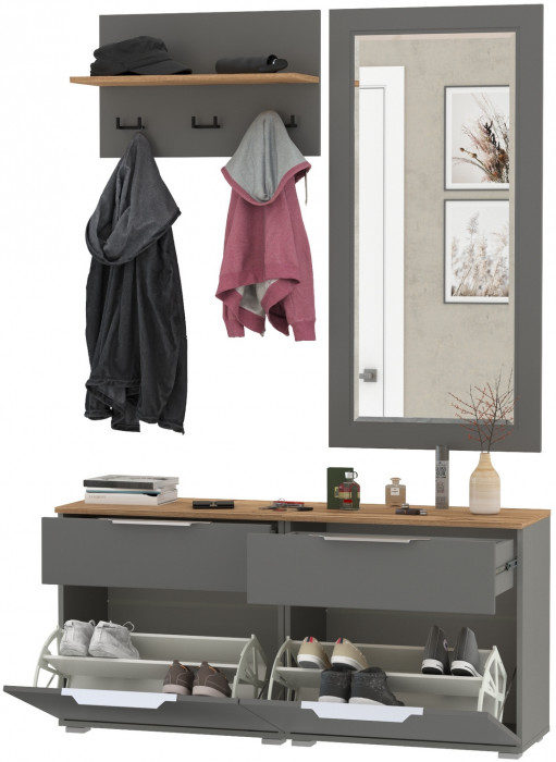 Октава Прихожая 39, серый графит/дуб крафт золотой/фасады МДФ серый графит