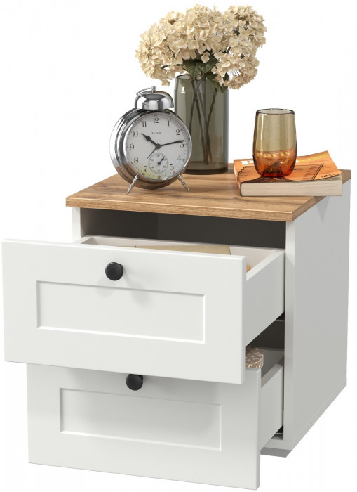 Остин 16.152 Тумба прикроватная, белый шагрень/дуб крафт золотой