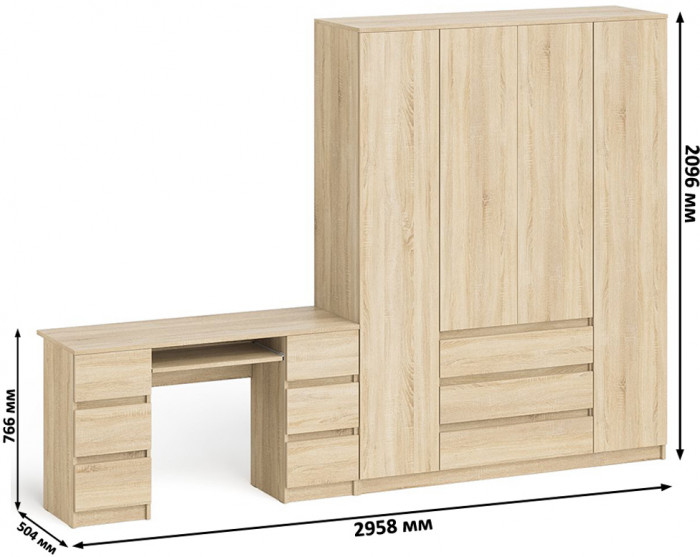 Мори Стол компьютерный МС-2 + Шкаф МШ1600.1, цвет дуб сонома, ШхГхВ 295,8х50,4х209,6 см., универсальная сборка