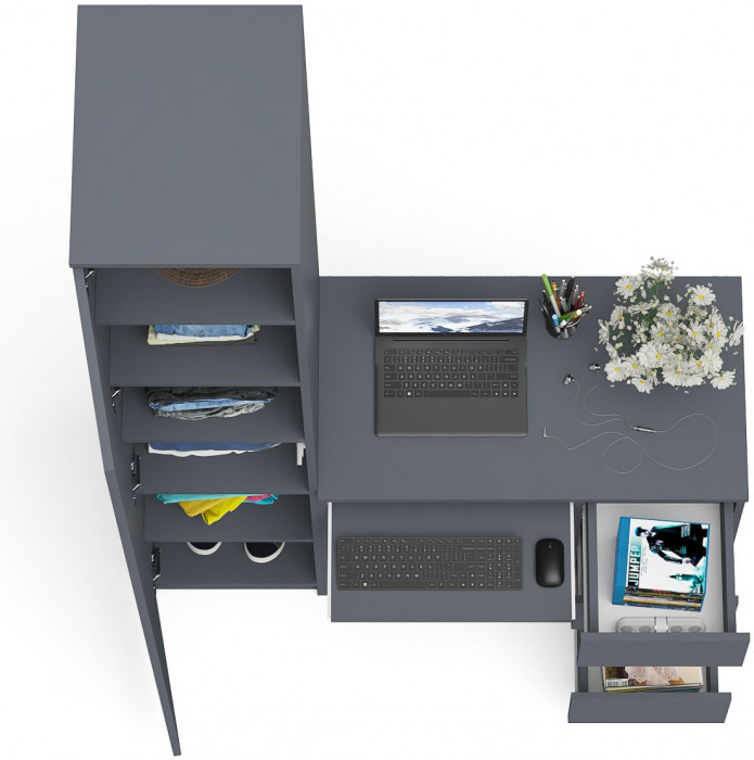 Мори Стол компьютерный МС-6 правый + Пенал МШ400.1, цвет графит, ШхГхВ 130,4х50,4х209,6 см., выдвижные ящики справа, НЕ универсальная сборка