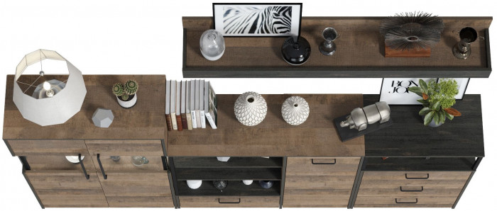 Трувор Гостиная 010, цвет дуб гранж песочный/интра, ШхГхВ 260,8х37х195 см., универсальная сборка