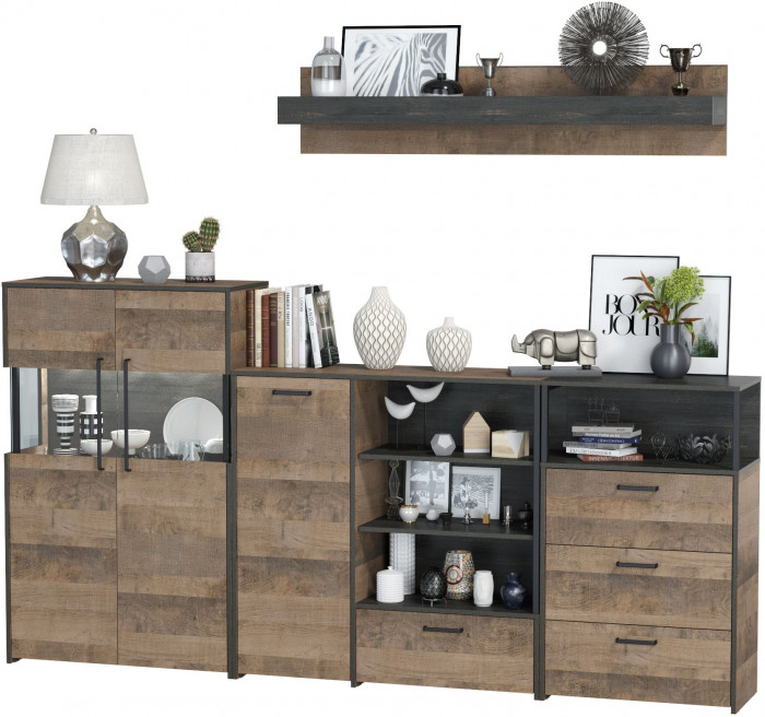 Трувор Гостиная 010, цвет дуб гранж песочный/интра, ШхГхВ 260,8х37х195 см., универсальная сборка