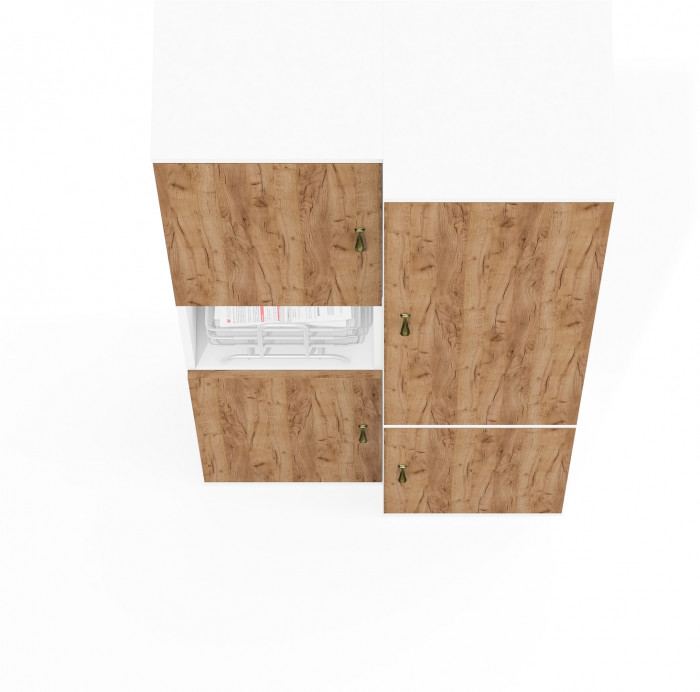 Лидер-8 Модуль Пенал + Пенал МД 22Б, цвет белый шагрень/крафт золото, ШхГхВ 80х37,5х190 см., универсальная сборка