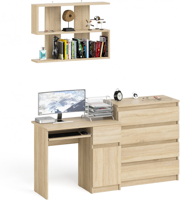 Мори Стол компьютерный МС-1 правый + Комод МК800.4 + Полка 900, цвет дуб сонома, ШхГхВ 170,4х50х209,6 см., НЕ универсальная сборка