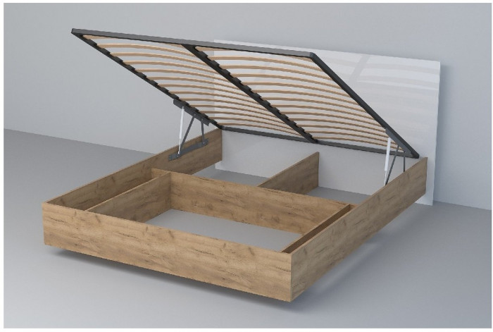 Кровать 1,4 арт.031 (ЛДСП) ПМ. (Бетон Светлый/Белый Глянец)