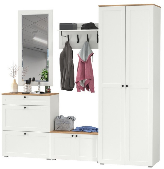 Остин Прихожая 47, белый шагрень/дуб крафт золотой