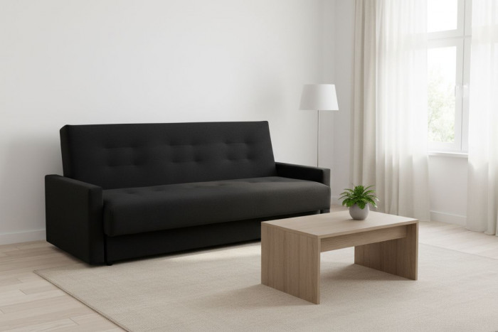 Раскладной диван-кровать, прямой, книжка, цвет черный, Милан 120