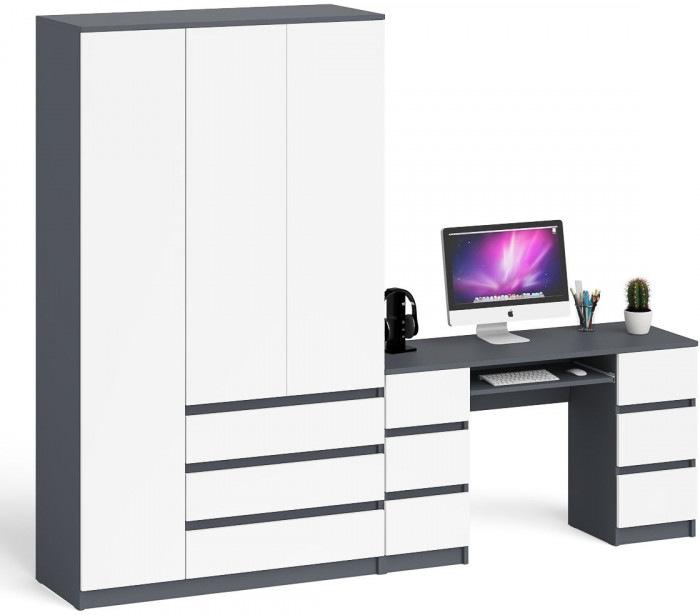 Мори компьютерный стол МС-2 + Шкаф МШ1200.1, графит/белый