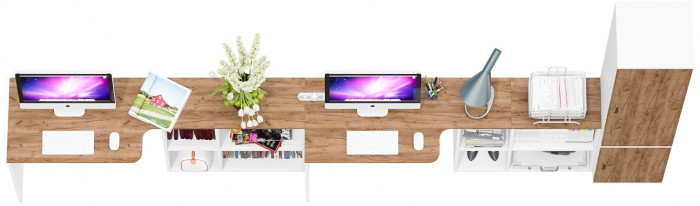 Лидер-8 Стол + Стол + Пенал МД 21Б, цвет белый шагрень/крафт золото, ШхГхВ 370х50/37,5х75/190 или 230х120/50х75/190 см., НЕ универсальная сборка