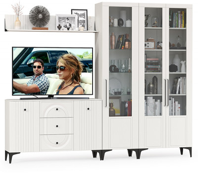 Валенсия Гостиная № 115, цвет ЛДСП белый шагрень/МДФ белый шагрень, ШхГхВ 272,3х38,4х225,2 см., универсальная сборка