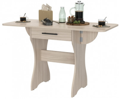 Стол обеденный раскладной с ящиком 6-02.120ТМяс.св, цвет ясень шимо светлый, ШхГхВ 120х57х75 см., 60х57х75 см. сложенный