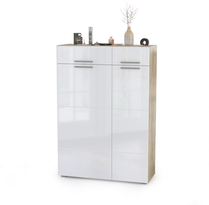 Лайн Прихожая № 14, цвет дуб крафт серый/фасады МДФ белый глянец, ШхГхВ 112х35х210 см., универсальная сборка