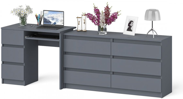 Мори компьютерный стол МС-6 левый + Комод МК1380.6, графит