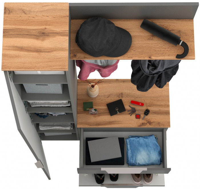 Октава Прихожая 14, серый графит/дуб крафт золотой/фасады МДФ серый графит