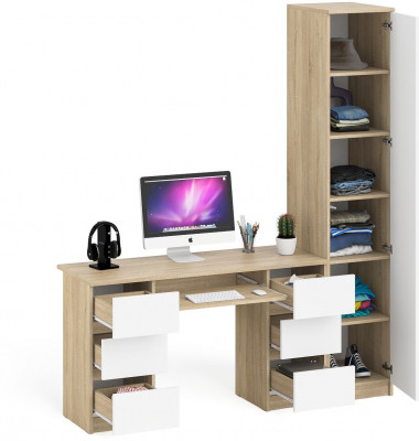 Мори Стол компьютерный МС-2 + Пенал МШ400.1, цвет дуб сонома/белый, ШхГхВ 175,8х50,4х209,6 см., универсальная сборка