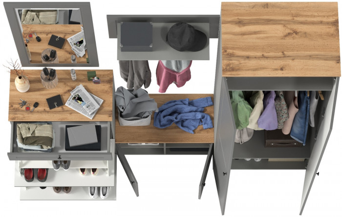 Остин Прихожая 47, серый графит/дуб крафт золотой